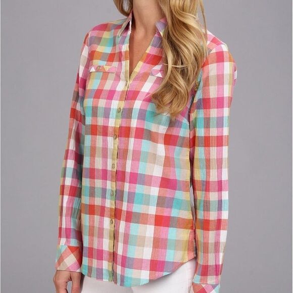 Pendleton 100% cotton long sleeve button down plaid blouse sz M EUC - Picture 5 of 6